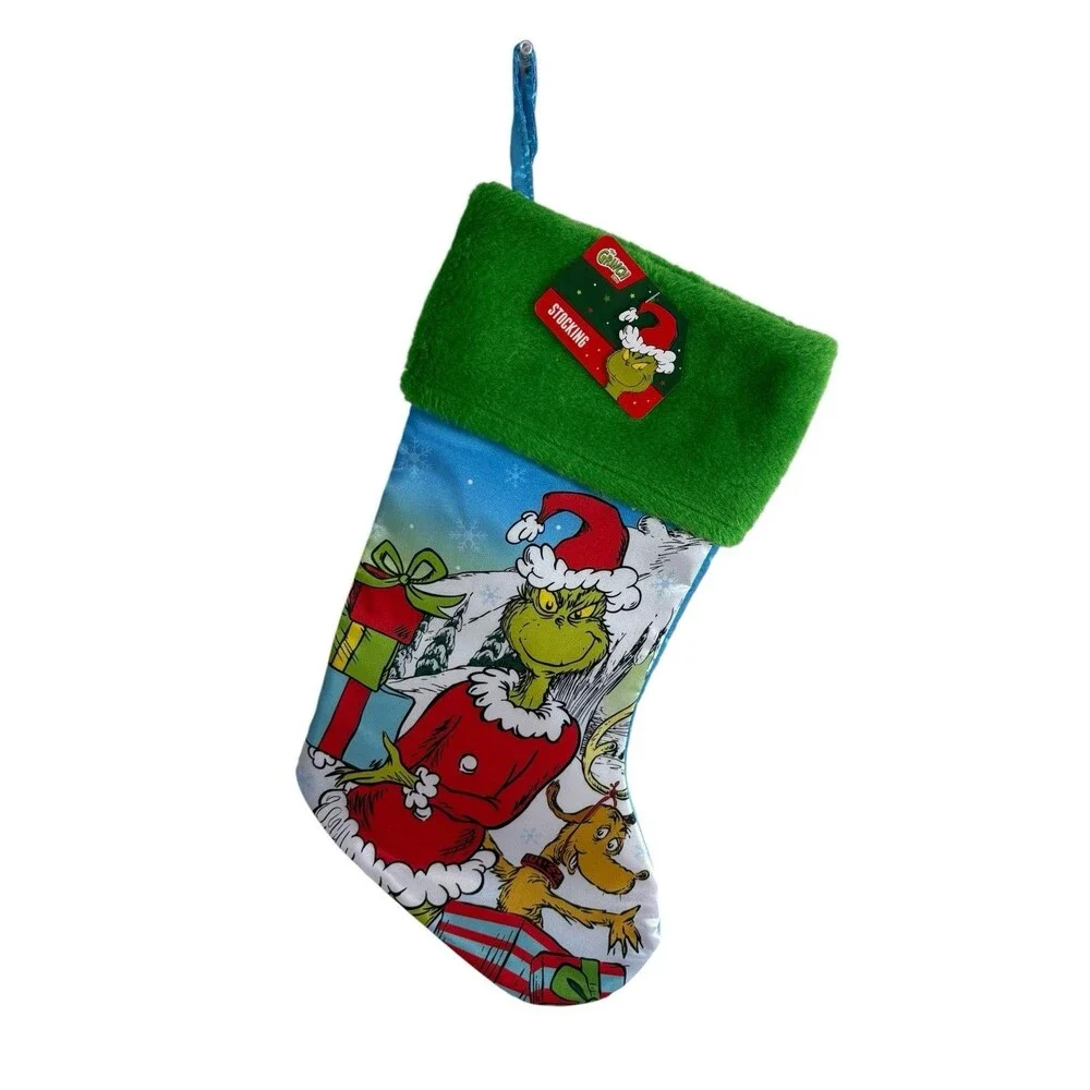 Dr Seuss The Christmas Grinch/Max Green Faux Fur Blue Stocking 17